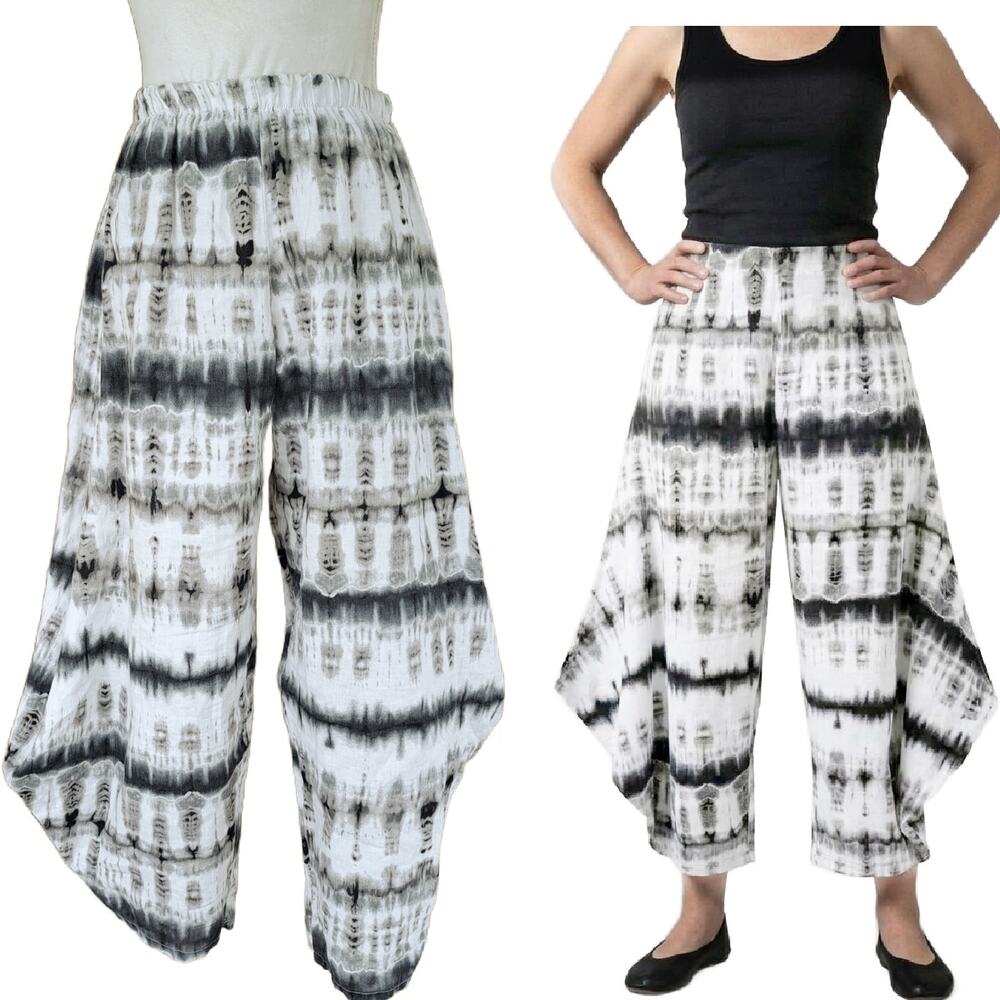 Bryn Walker Hamish Pants Shibori Tie Dye Gray Wide Leg Geo Lantern Lagenlook XS